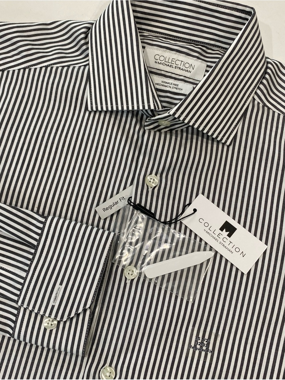 Collection by Michael Strahan NWT Men’s Black & White Striped Dress Shirt